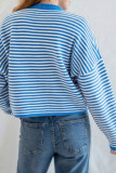 Striped Long-Sleeved Round-neck Button Sweater