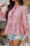 Solid Color Hollow Ruffle Edge Long Sleeved Shirt