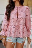Solid Color Hollow Ruffle Edge Long Sleeved Shirt