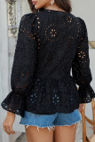 Solid Color Hollow Ruffle Edge Long Sleeved Shirt