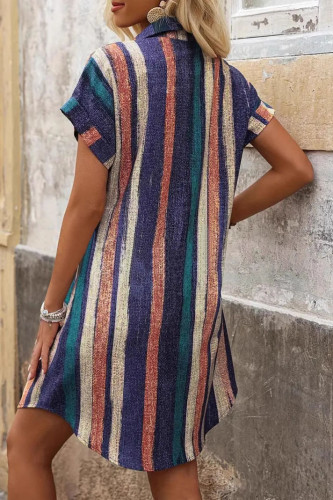 Colorful Striped Short Sleeved Shirt Dress