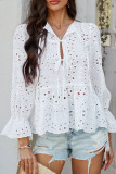 Solid Color Hollow Ruffle Edge Long Sleeved Shirt