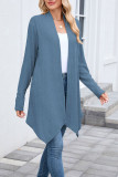 Solid Color Long Sleeved Knitted Irregular Cardigan