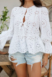 Solid Color Hollow Ruffle Edge Long Sleeved Shirt