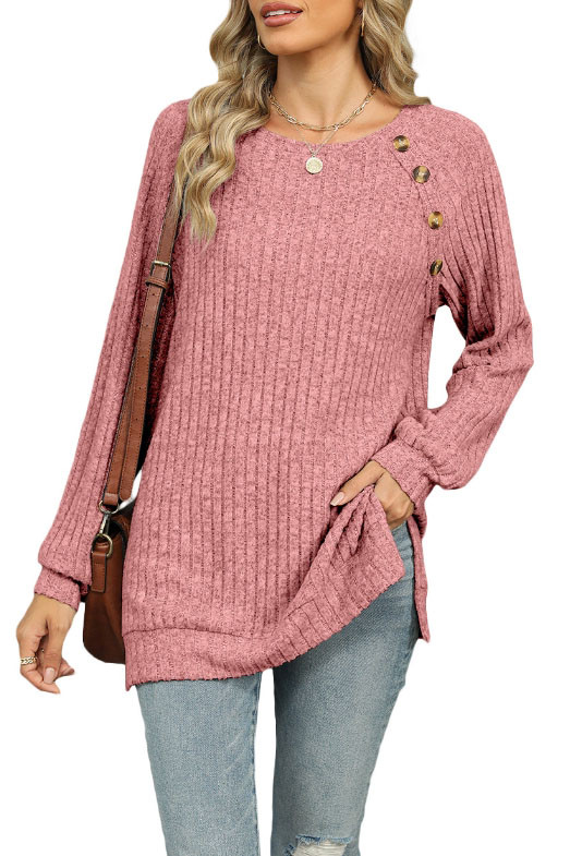 Solid Color Round Neck Long Sleeved Knitted Sweater