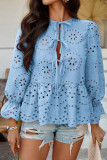 Solid Color Hollow Ruffle Edge Long Sleeved Shirt