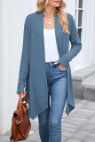 Solid Color Long Sleeved Knitted Irregular Cardigan