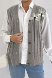 V-Neck Solid Color Sleeveless Cardigan Vest