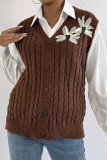 V-Neck Solid Color Sleeveless Cardigan Vest