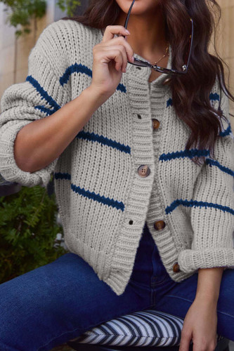 Striped Loose Knit Long Sleeve Cardigan Jacket