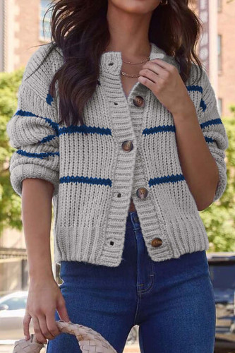 Striped Loose Knit Long Sleeve Cardigan Jacket
