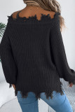 Solid Color Hollow Long Sleeved Off Shoulder Sweater