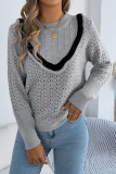 Round Neck Long Sleeved Hollow Sweater