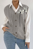 V-Neck Solid Color Sleeveless Cardigan Vest