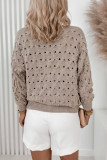 V-Neck Hollowed Long Sleeved Button Cardigan Sweater