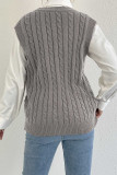 V-Neck Solid Color Sleeveless Cardigan Vest