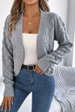 Solid Color Hollow Lantern Long Sleeved Cardigan Sweater