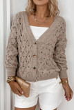 V-Neck Hollowed Long Sleeved Button Cardigan Sweater