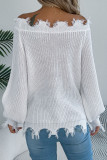 Solid Color Hollow Long Sleeved Off Shoulder Sweater