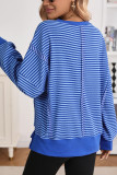 Round Neck Striped Printed Long Sleeved Sweatshirt