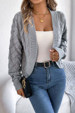 Solid Color Hollow Lantern Long Sleeved Cardigan Sweater