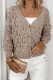 V-Neck Hollowed Long Sleeved Button Cardigan Sweater