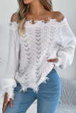 Solid Color Hollow Long Sleeved Off Shoulder Sweater