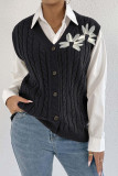 V-Neck Solid Color Sleeveless Cardigan Vest