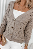 V-Neck Hollowed Long Sleeved Button Cardigan Sweater