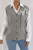 V-Neck Solid Color Sleeveless Cardigan Vest