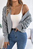 Solid Color Hollow Lantern Long Sleeved Cardigan Sweater