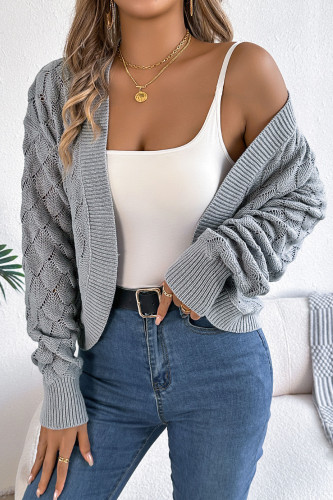 Solid Color Hollow Lantern Long Sleeved Cardigan Sweater