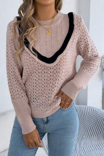 Round Neck Long Sleeved Hollow Sweater