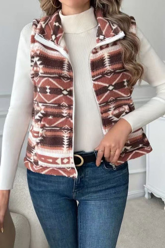 Double Sided Plush Sleeveless Zipper Cardigan