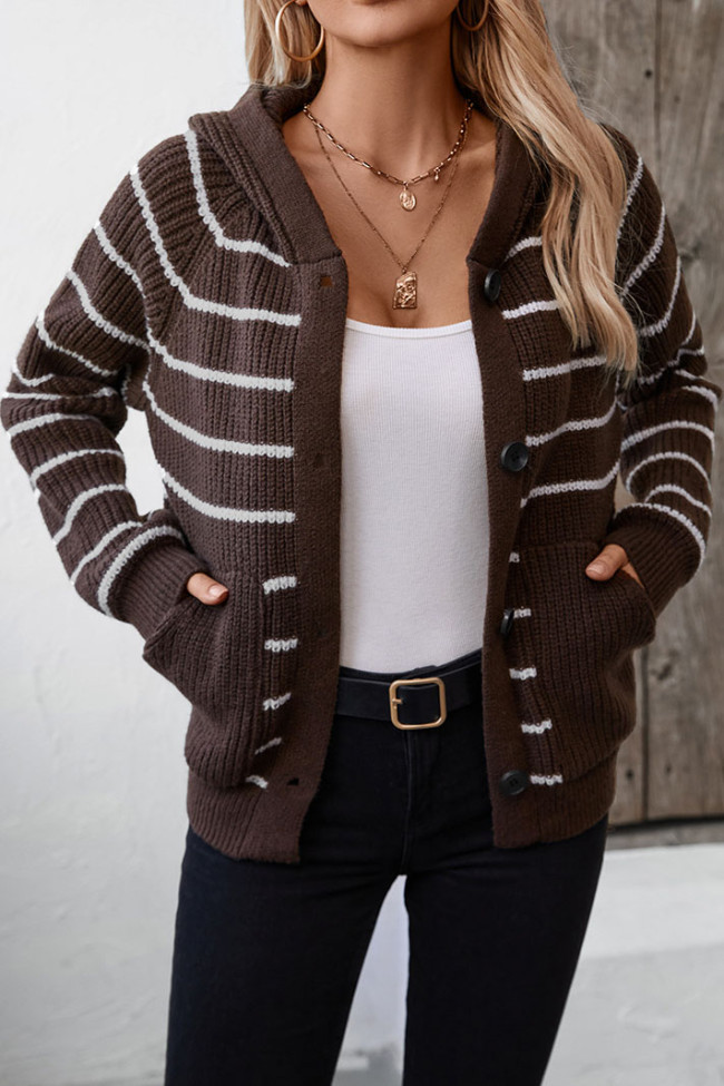 Long Sleeve Loose Pocket Striped Cardigan Sweater