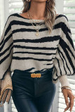 Bat Long Sleeve Striped Printed Long Sleeved Sweater