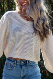 Round Neck Hollowed Lantern Long Sleeved Sweater