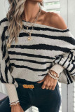 Bat Long Sleeve Striped Printed Long Sleeved Sweater
