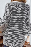 Striped V-Neck Bat Long Sleeved Sweater