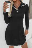 Solid Color Lapel Long Sleeved Knitted Dress