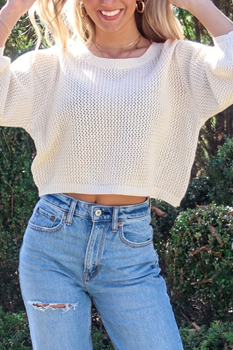 Round Neck Hollowed Lantern Long Sleeved Sweater