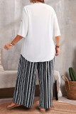V-Neck Solid Color Shirt Printed Pants Two-Piece Set