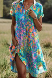 Bohemian Round Neck Short Sleeved Printed Dress