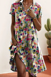 Bohemian Round Neck Short Sleeved Printed Dress