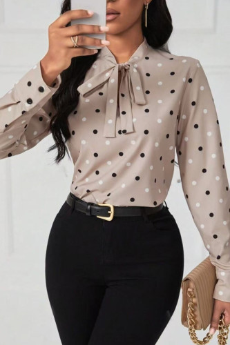 V-neck Neck Tie Polka Dot Shirts