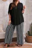 V-Neck Solid Color Shirt Printed Pants Two-Piece Set