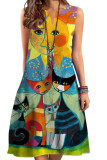 Printed V-Neck Sleeveless Dress