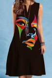 Printed V-Neck Sleeveless Dress