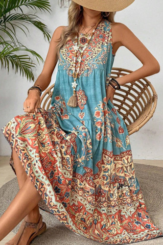 Printed Sleeveless V-Neck Vest Dress