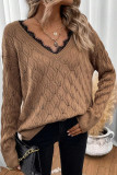 Lace Edged Long Sleeved V-Neck Sweater